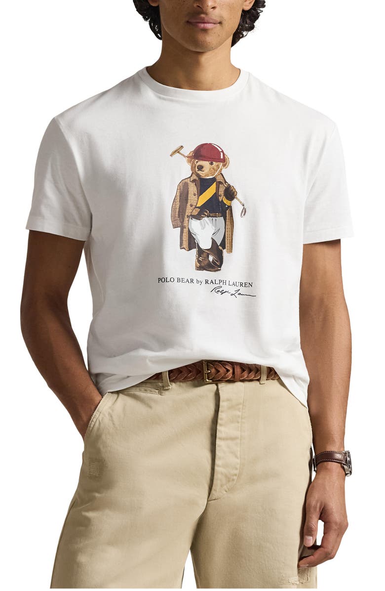 Polo Ralph Lauren Classic Fit Polo Bear Jersey Graphic T-Shirt, Main, color, White-Society Bear