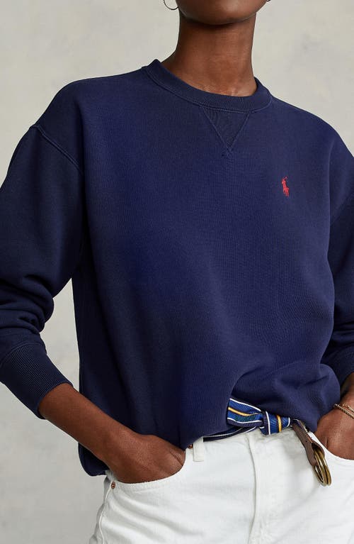 Shop Polo Ralph Lauren Logo Embroidery Cotton Blend Sweatshirt In Cruise Navy