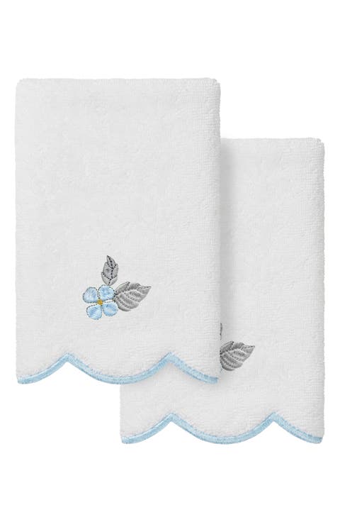 Hydea Scalloped Set of 2 Embroidered Washcloths