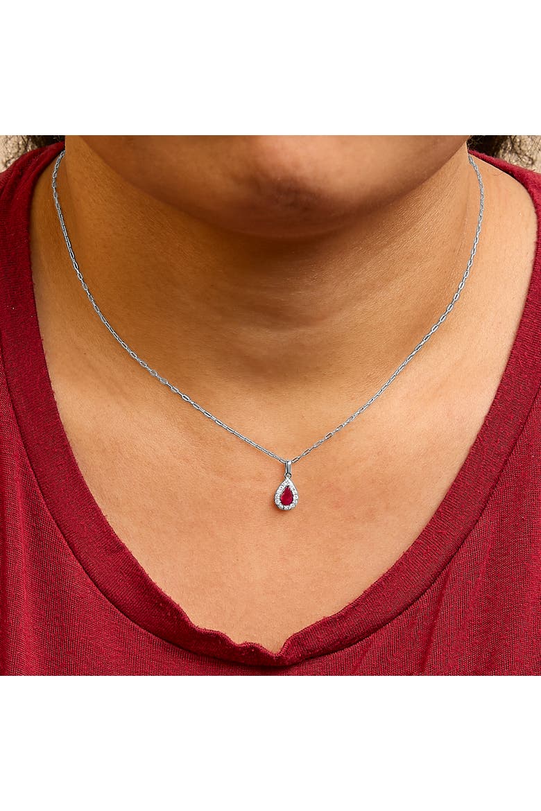 14K White Gold 6x4 Pear Red Ruby and Diamond Halo Pendant Necklace, Alternate, color, White