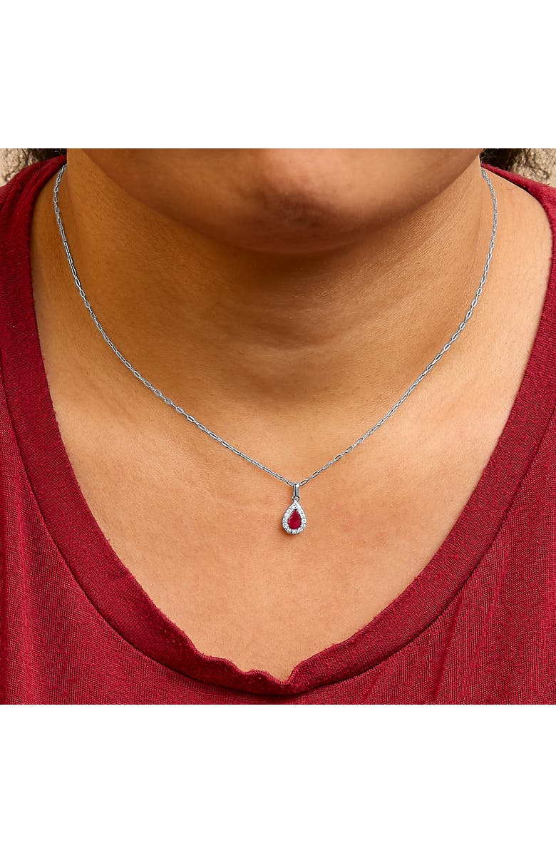 Haus of Brilliance 14K White Gold 6x4 Pear Red Ruby and Diamond Halo Pendant Necklace, Alternate, color, White