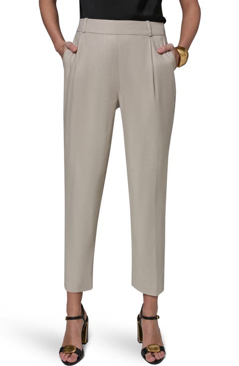 Linen Blend Straight Leg Ankle Pants