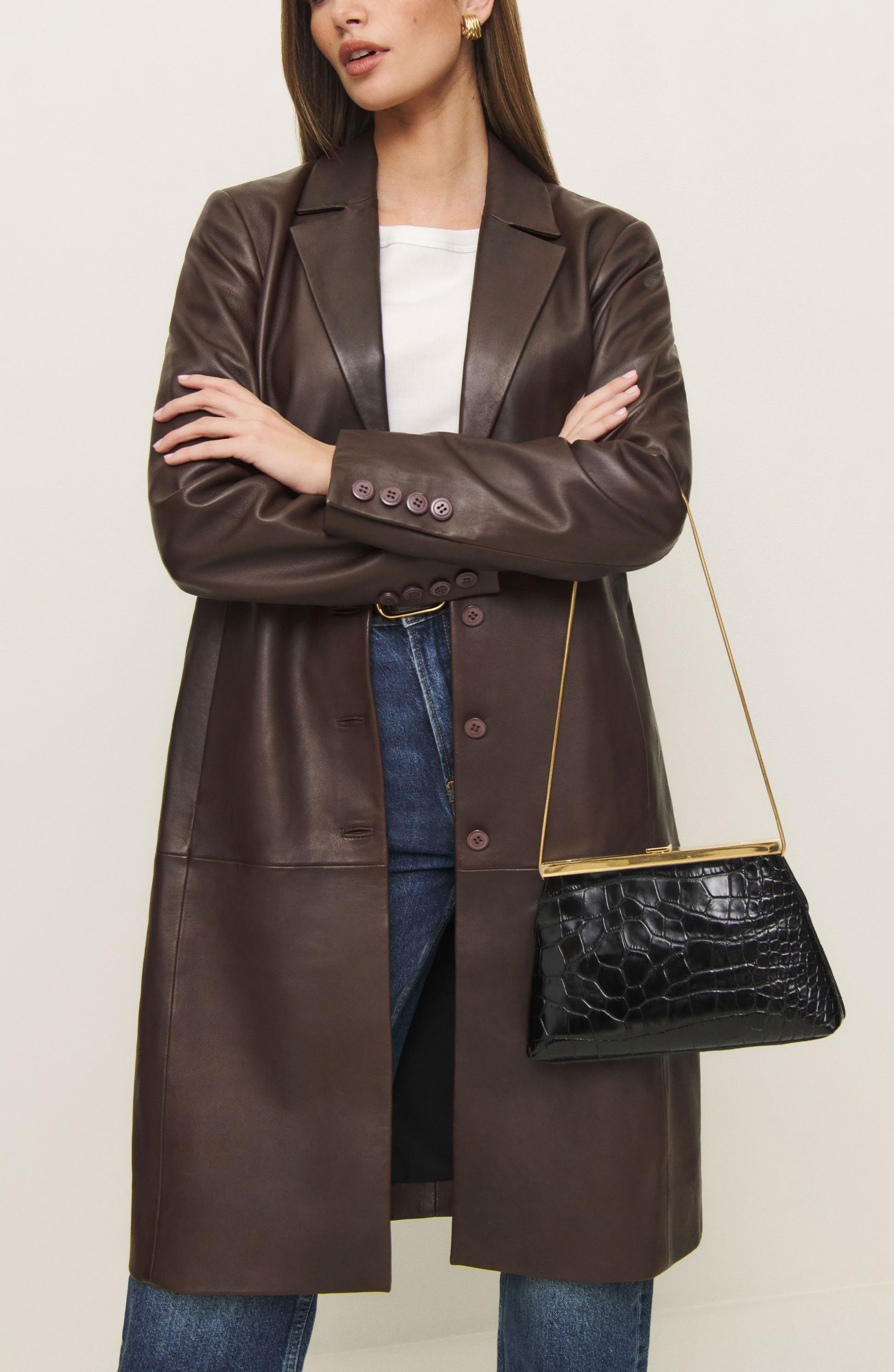 Reformation Iliana Croc Embossed Leather Shoulder Bag, Alternate, color, 