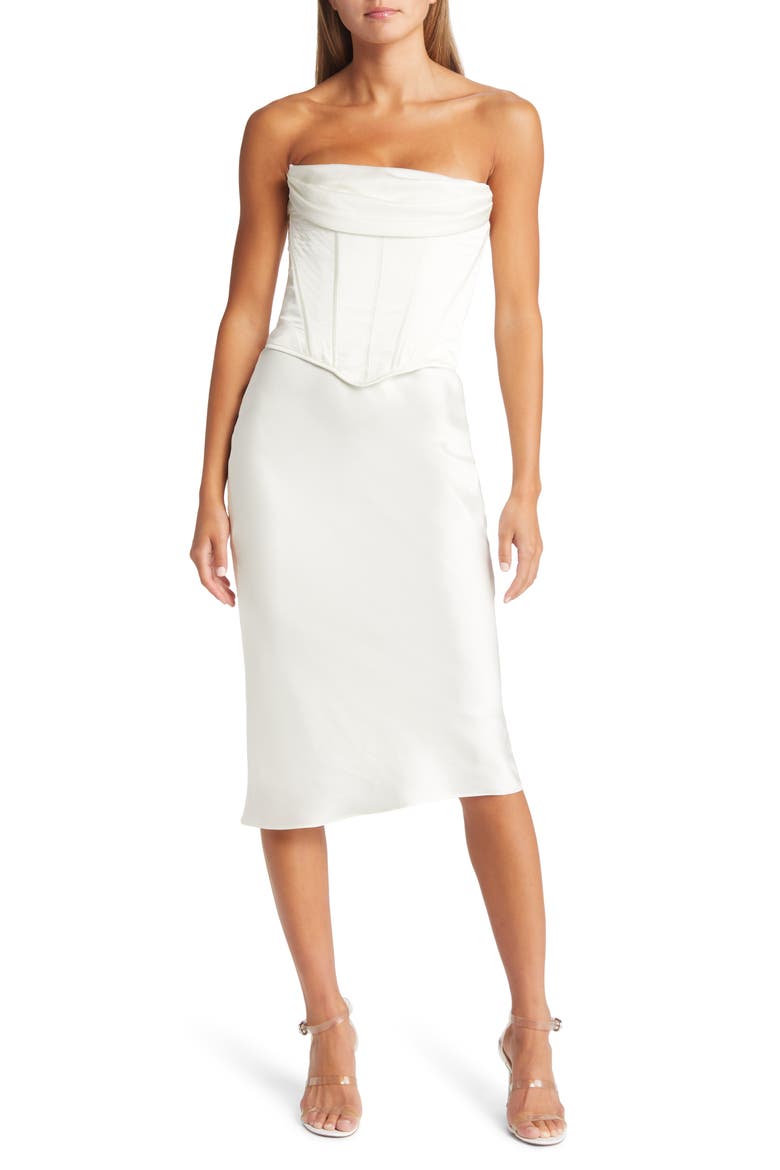 Sienna Strapless Satin Corset Dress, Main, color, IVORY