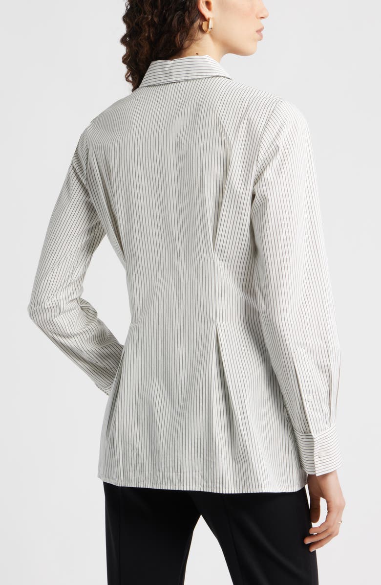 Nordstrom Stripe Pleat Waist Button-Up Shirt, Alternate, color, Ivory- Navy Dylan Stripe