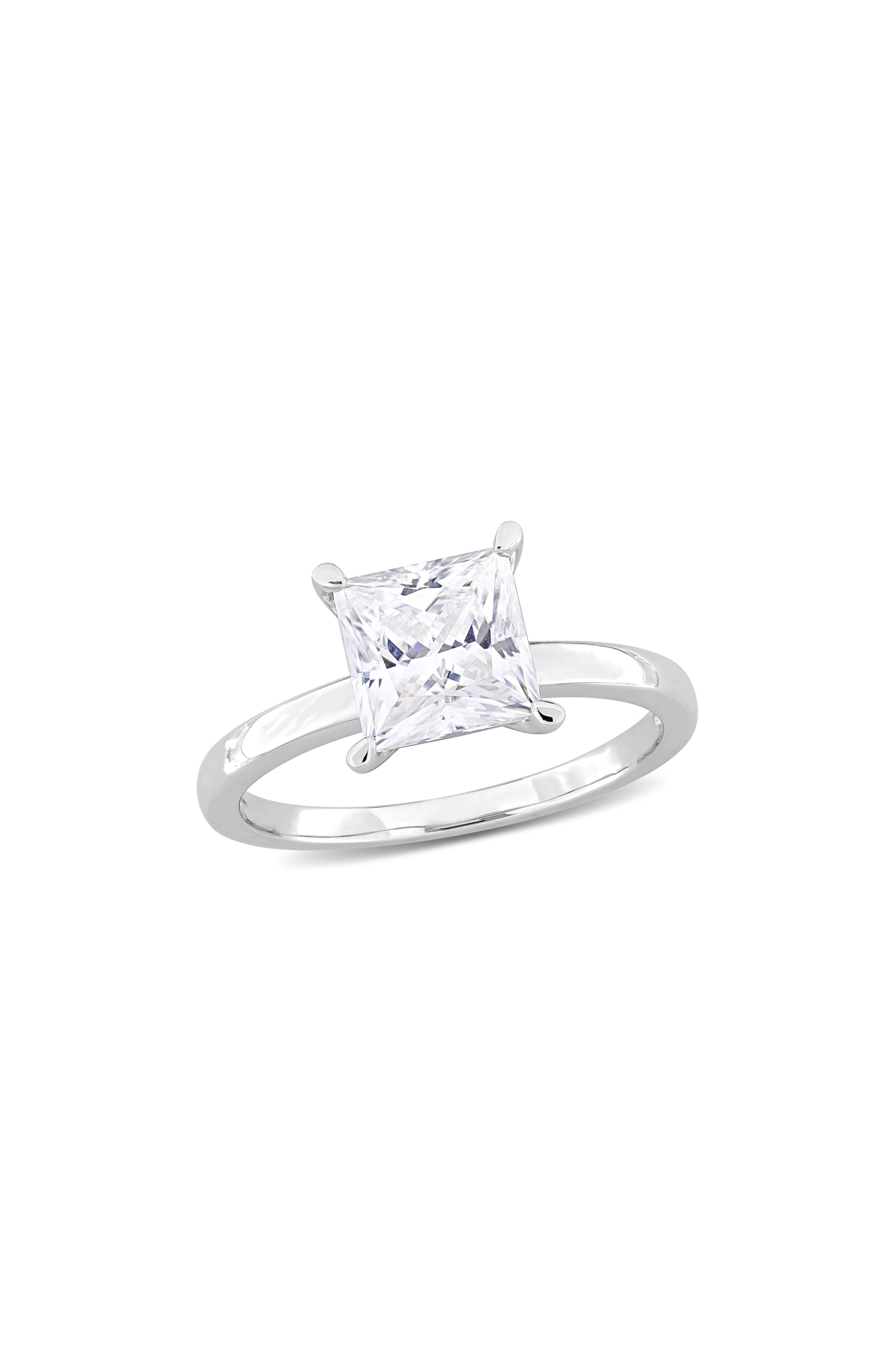 DELMAR Sterling Silver Princess Cut Created Moissanite Engagement Ring