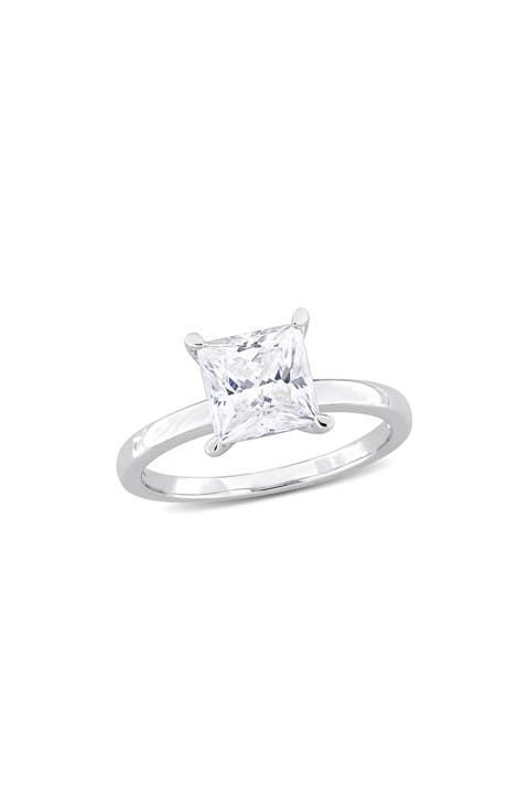 Sterling Silver Princess Cut Created Moissanite Engagement Ring