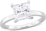 DELMAR Sterling Silver Princess Cut Created Moissanite Engagement Ring