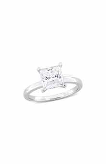 DELMAR Sterling Silver Princess Cut Created Moissanite Engagement Ring