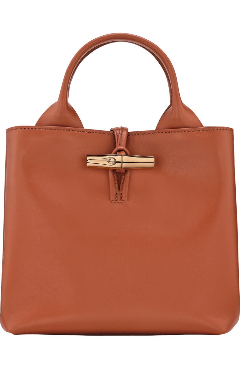 Longchamp Small Le Roseau Leather Tote, Main, color, Bark