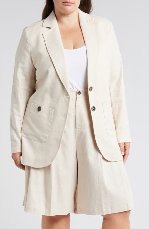 Coastal Linen Blend Blazer (Plus)