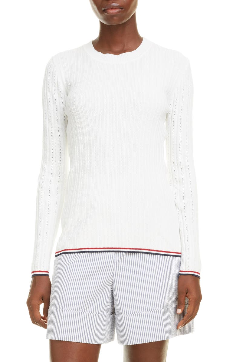 Thom Browne Pointelle Rib Cotton Blend Sweater, Main, color, 
