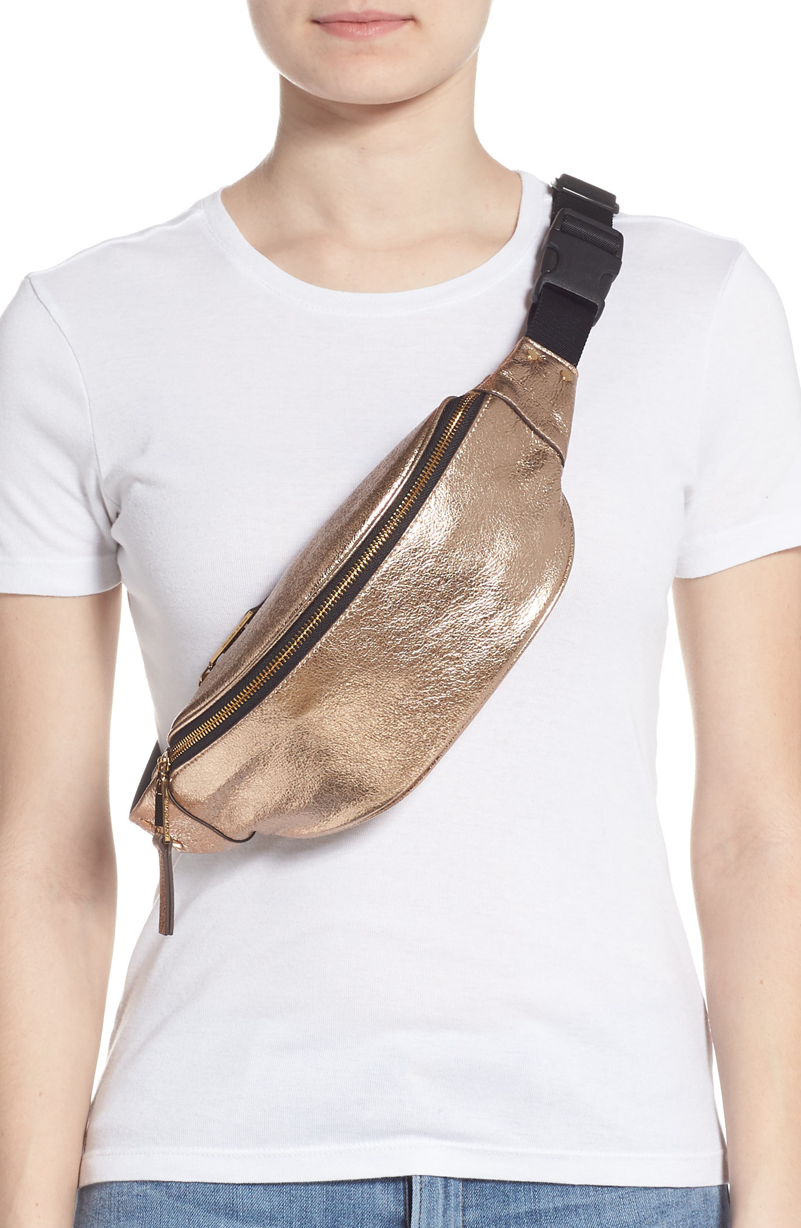 Mason Metallic Leather Belt Bag, Alternate, color, ROSE GOLD