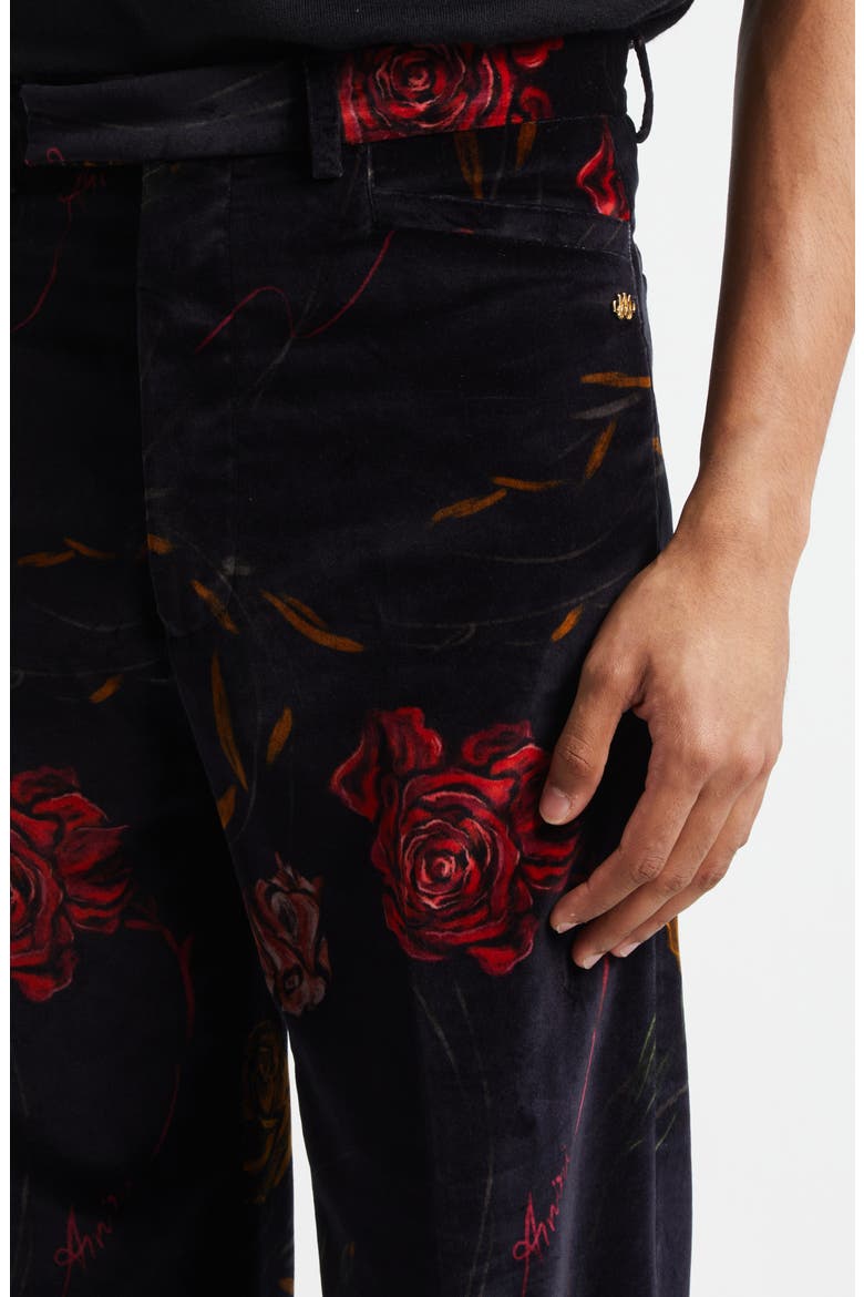 Floral Velveteen Flare Leg Pants, Alternate, color, BLACK