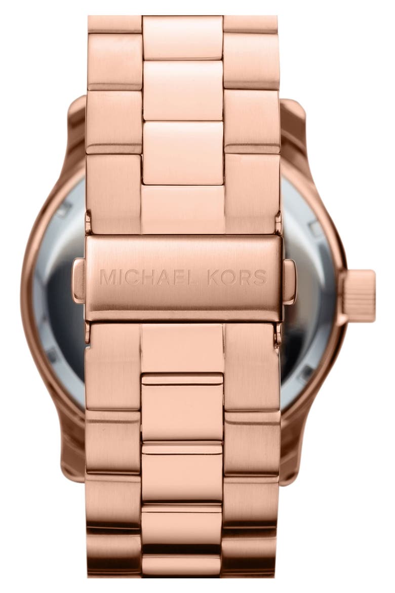 Michael Kors 'Large Runway' Blue Dial Bracelet Watch, 45mm, Alternate, color, ROSE GOLD/ NAVY