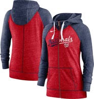 Nike Women's Nike Heather Red/Heather Navy Washington Nationals Split Wordmark Gym Vintage Raglan Lightweight Full-Zip Hoodie