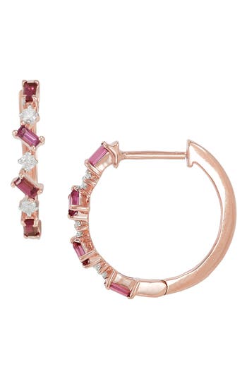 Frankie & Zoe 14k Rose Gold Diamond & Rhodolite Garnet Hoop Earrings In Rose Gold