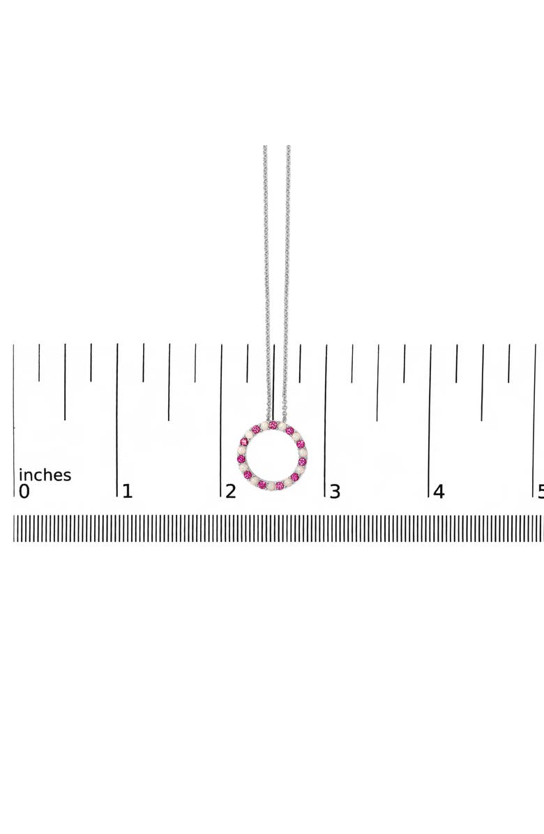 Haus of Brilliance .925 Sterling Silver Alternating Created Red Ruby and Opal Circle Pendant Necklace, Alternate, color, White