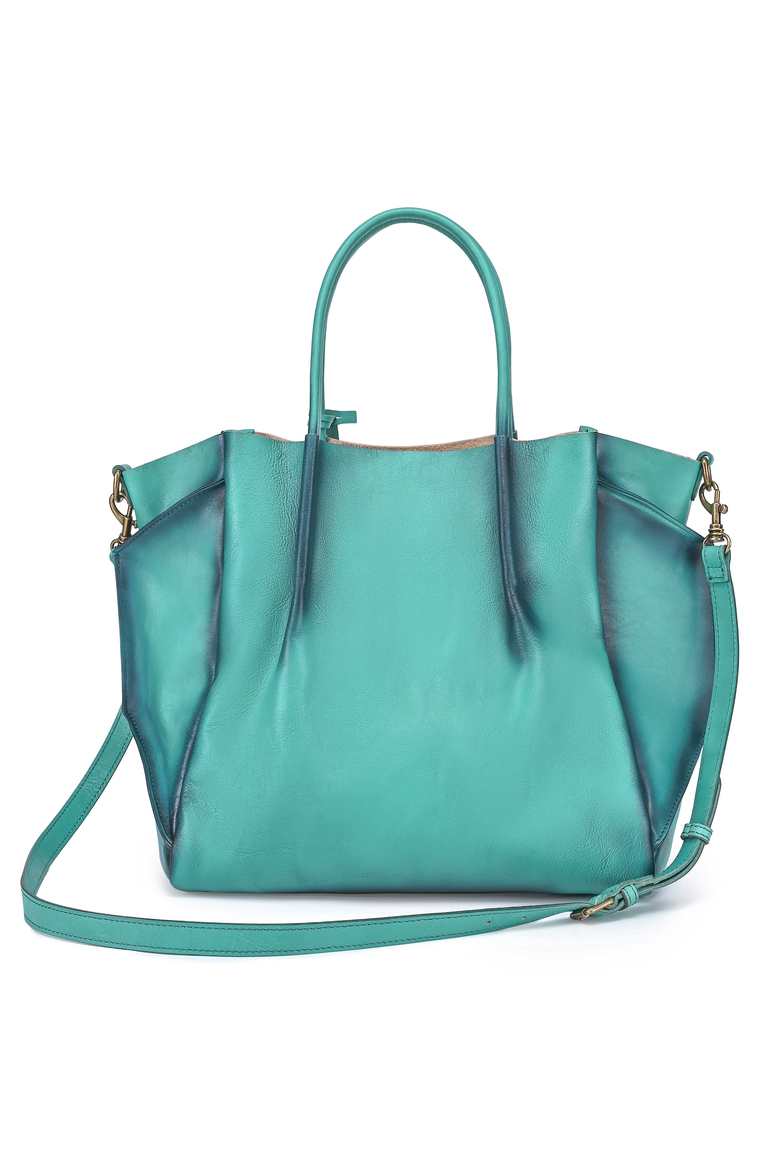 Sprout Land Leather Tote Bag, Alternate, color, AQUA OMBRE