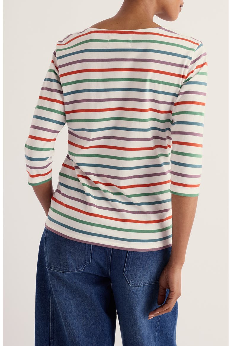 Sailor Stripe Three Quarter Sleeve Organic Cotton T-Shirt, Alternate, color, QUAD BRETON LENTIL