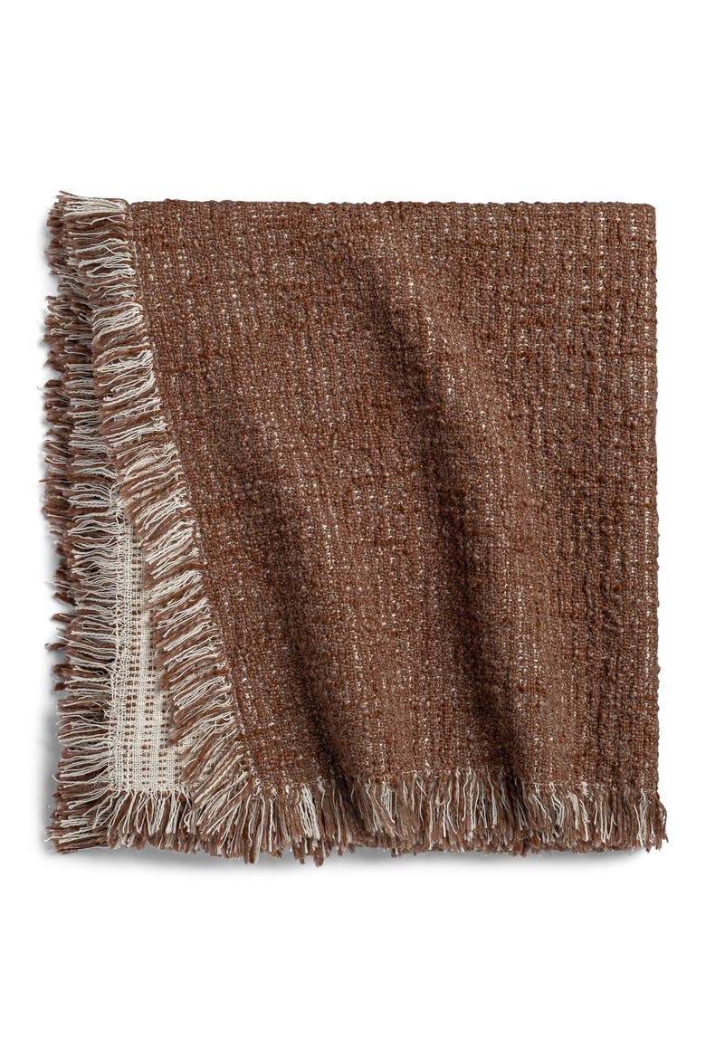 Reversible Fringe Throw Blanket, Main, color, CHESTNUT