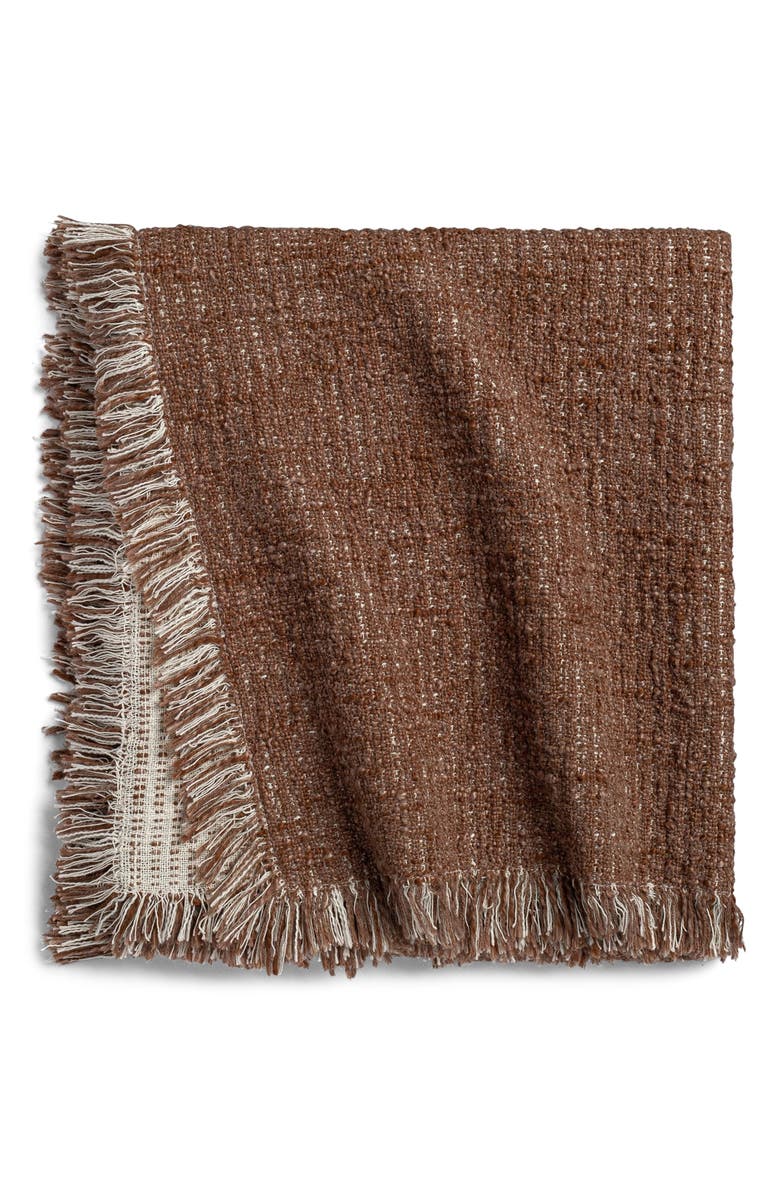 Crane Air Reversible Fringe Throw Blanket, Main, color, Chestnut