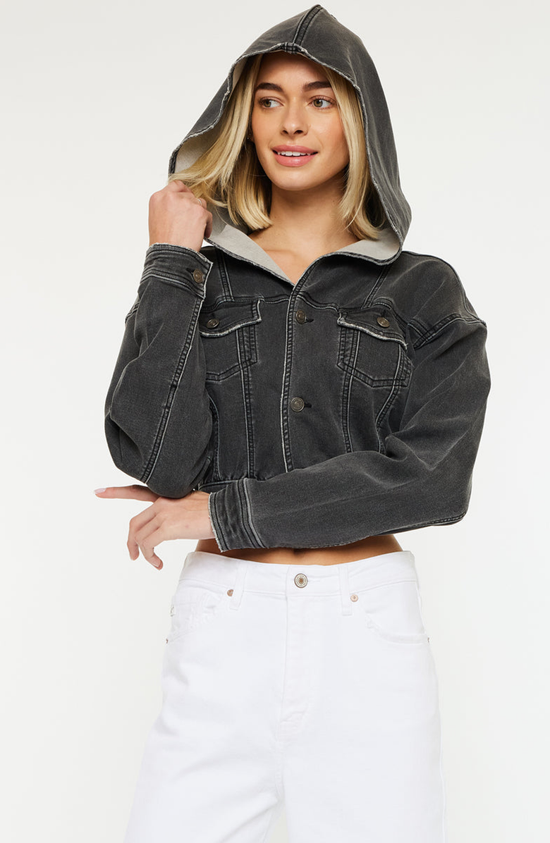 KanCan Andie Cropped Hooded Jacket, Main, color, Black Charcoal
