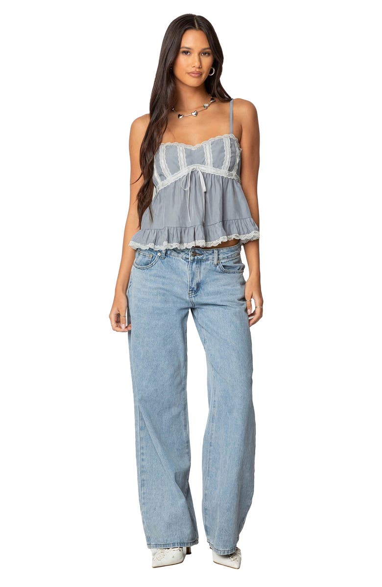 EDIKTED Lace Trim Babydoll Camisole, Alternate, color, Gray