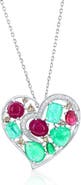 SOUZANA by Suzy Levian 18K Gold Ruby & Emerald & Diamond Cluster Heart Pendant Necklace