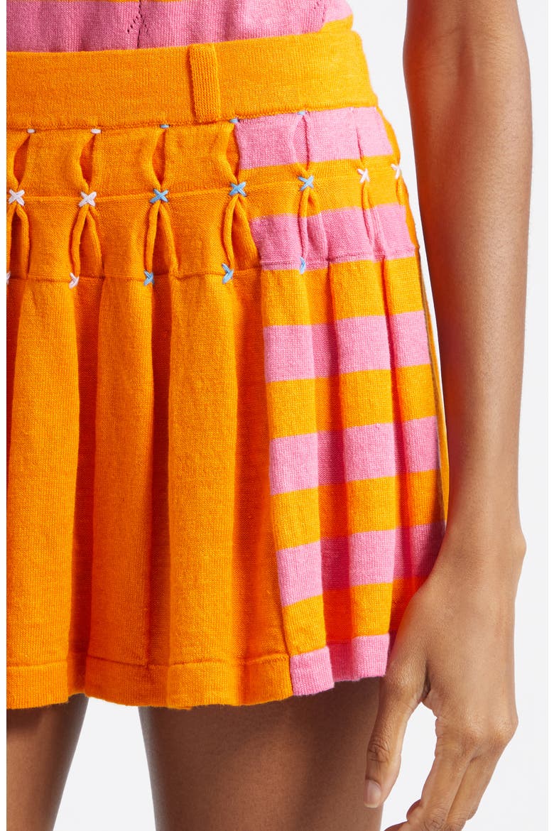 Embroidered Pleated Linen Blend Miniskirt, Alternate, color, ORANGE