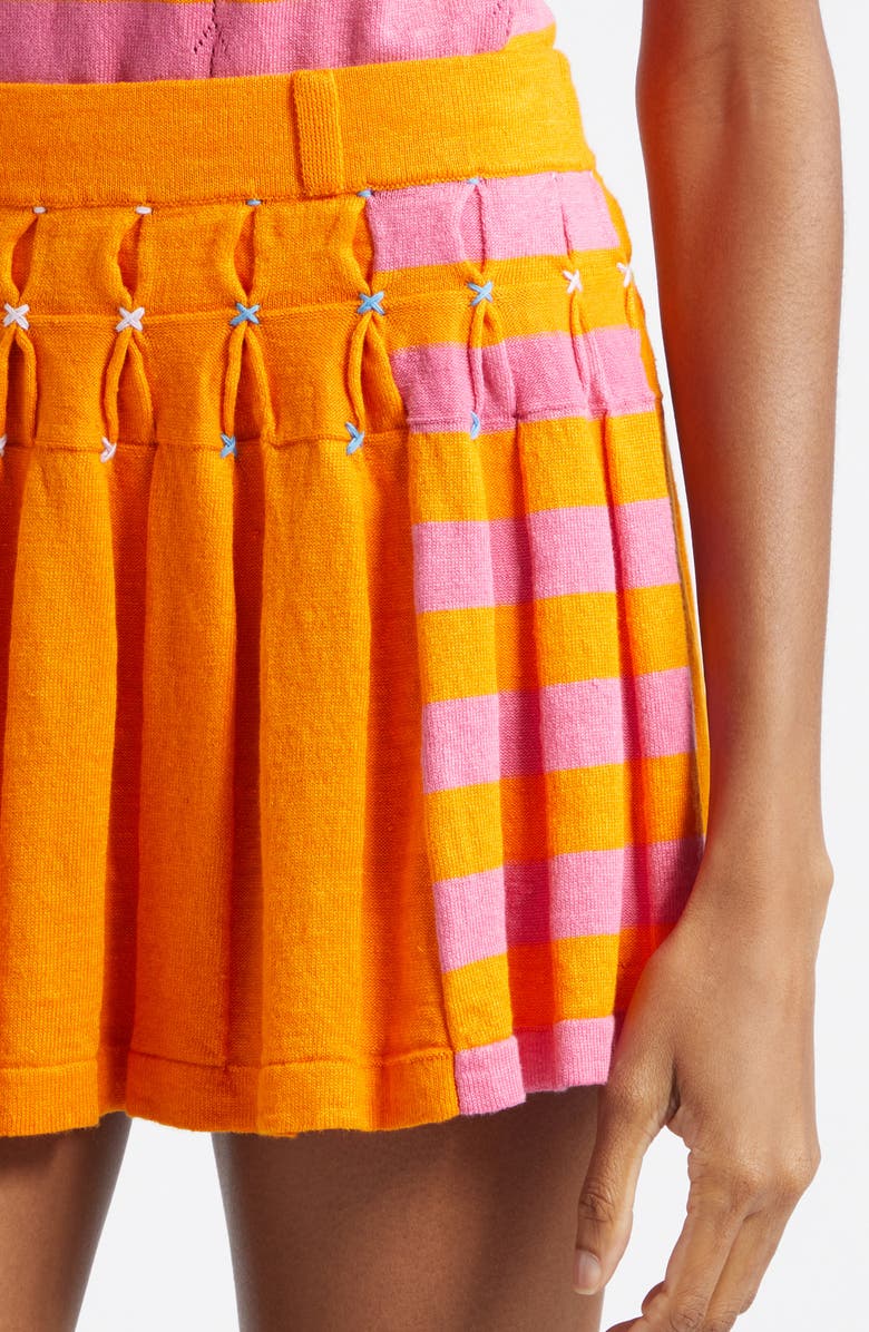 YanYan Embroidered Pleated Linen Blend Miniskirt, Alternate, color, Orange