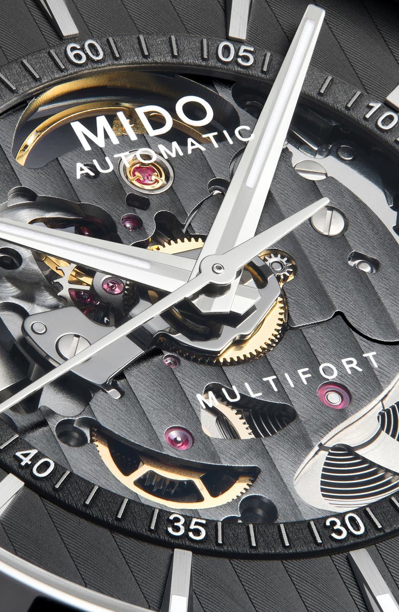 MIDO Multifort Skeleton Vertigo Bracelet Watch, 42mm, Alternate, color, Anthracite