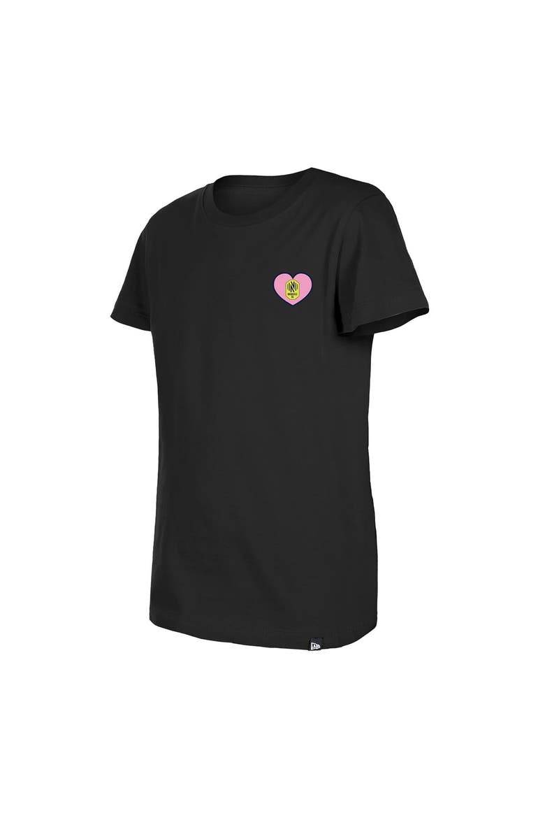 Girls Youth New Era Black Nashville SC Bubble Heart T-Shirt, Alternate, color, Black