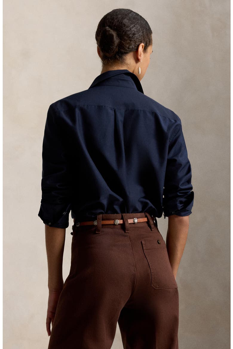 Relaxed Fit Cotton & Silk Button-Up Shirt, Alternate, color, HUNTER NAVY