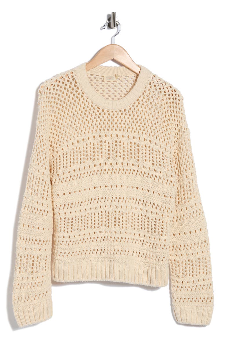 Whitecap Open Stitch Cotton Crewneck Sweater, Alternate, color, CREAM