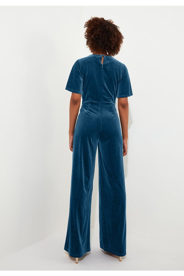 Flutter Sleeve Velvet Jumpsuit, Alternate, color, BLUE OPAL