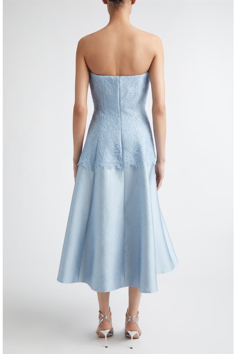Meja Strapless Lace & Jacquard Midi Dress, Alternate, color, ICY BLUE