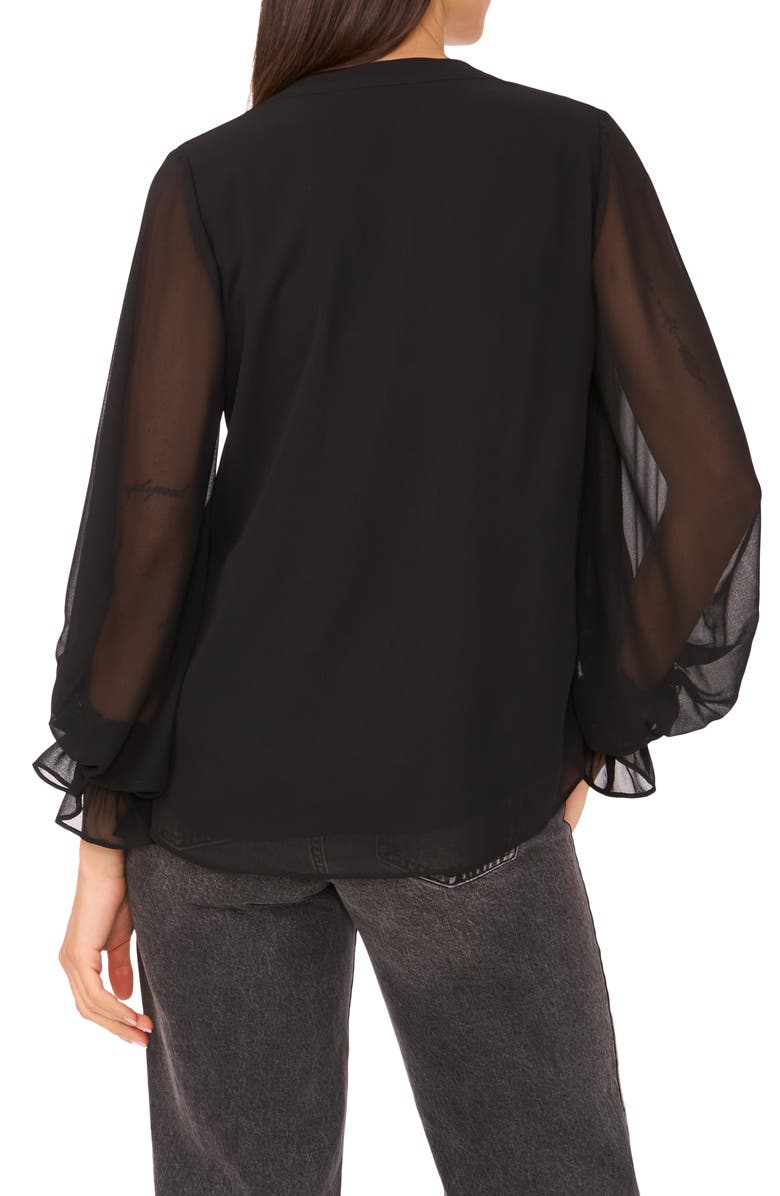 Vince Camuto Ruffle Cuff Split Neck Top, Alternate, color, Rich Black