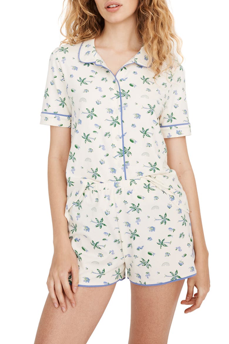 Palm Print Knit Bedtime Short Pajamas, Alternate, color, CLOUD LINING