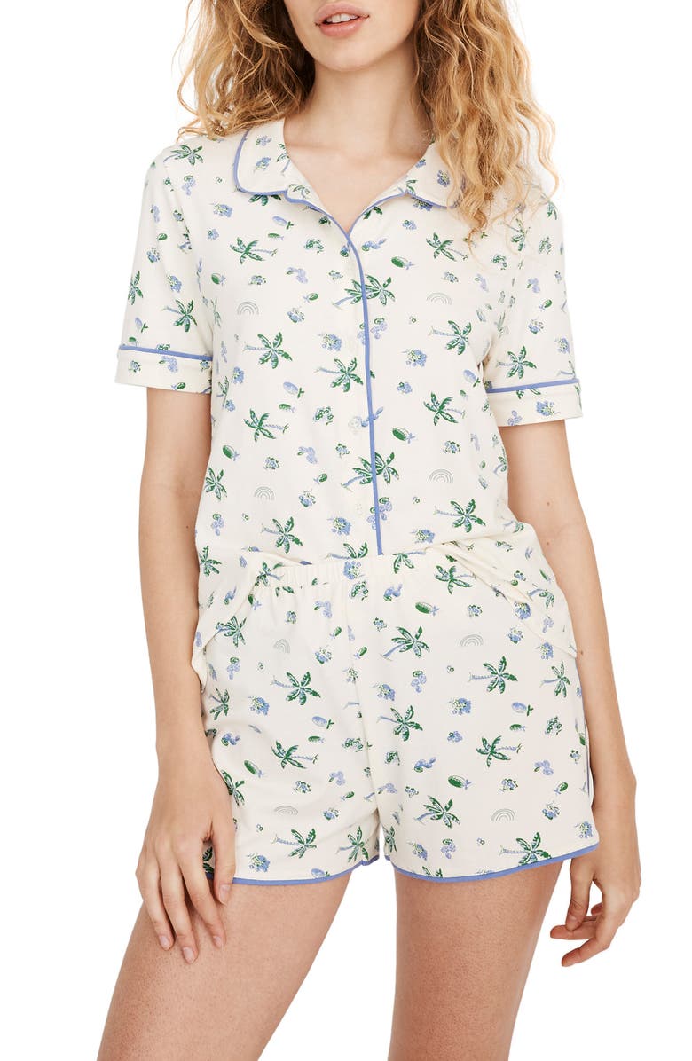 Madewell Palm Print Knit Bedtime Short Pajamas, Alternate, color, 