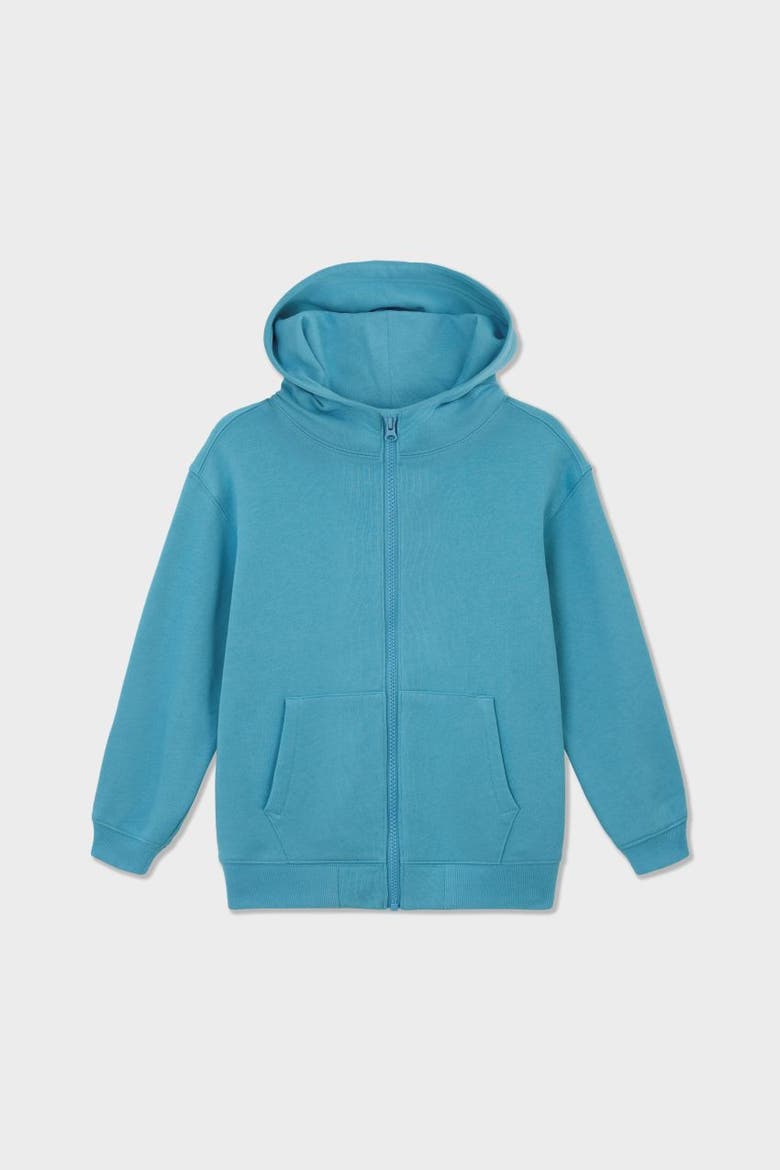 Relaxed Cotton Zip Up Hoodie, Main, color, Turquoise