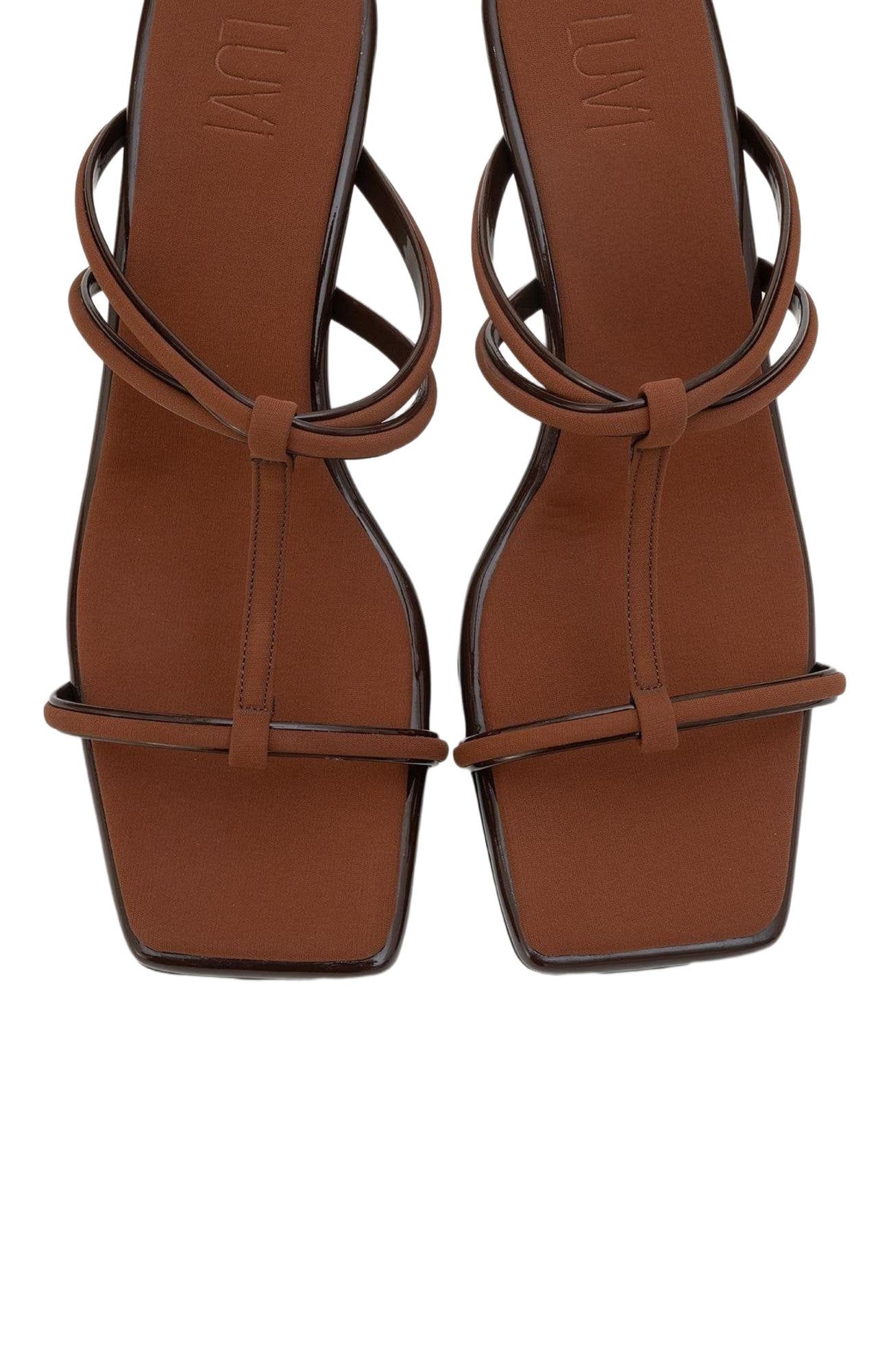 Prologue Shoes Mocha Strap Heel Sandal, Alternate, color, Brown Faux Leather
