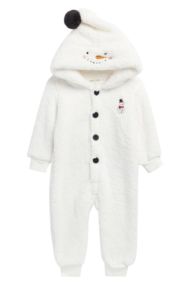 Snowman Hooded Fleece Jumpsuit, Main, color, OFF WHITE