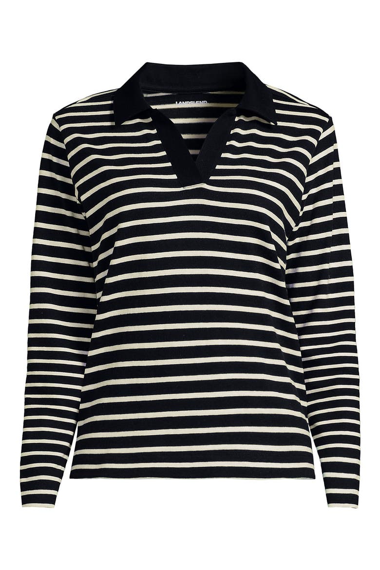 Long Sleeve Mariner Johnny Collar Polo, Alternate, color, Black Breton Stripe