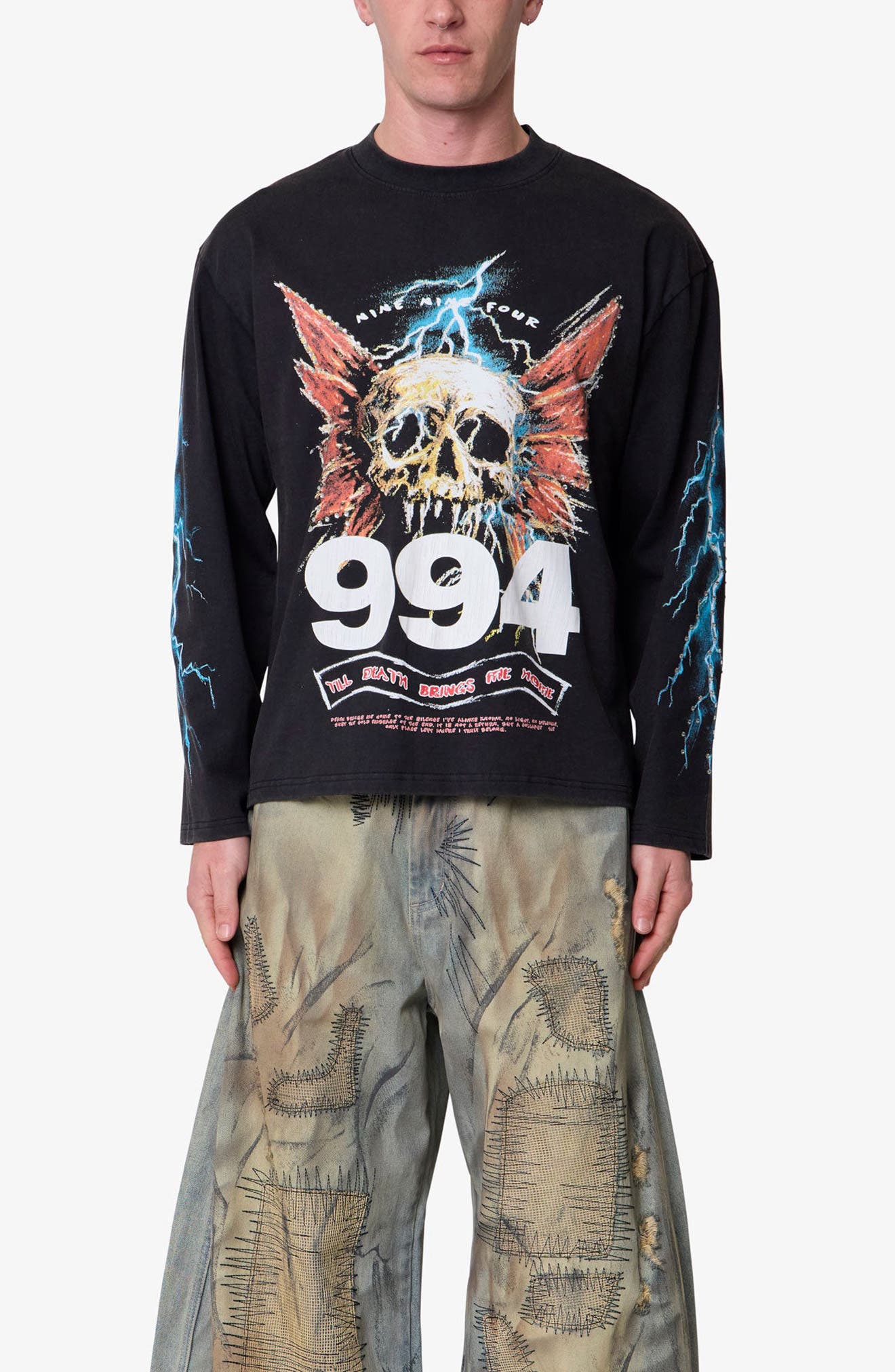 mnml Gem Skull Long Sleeve Cotton Graphic T-Shirt