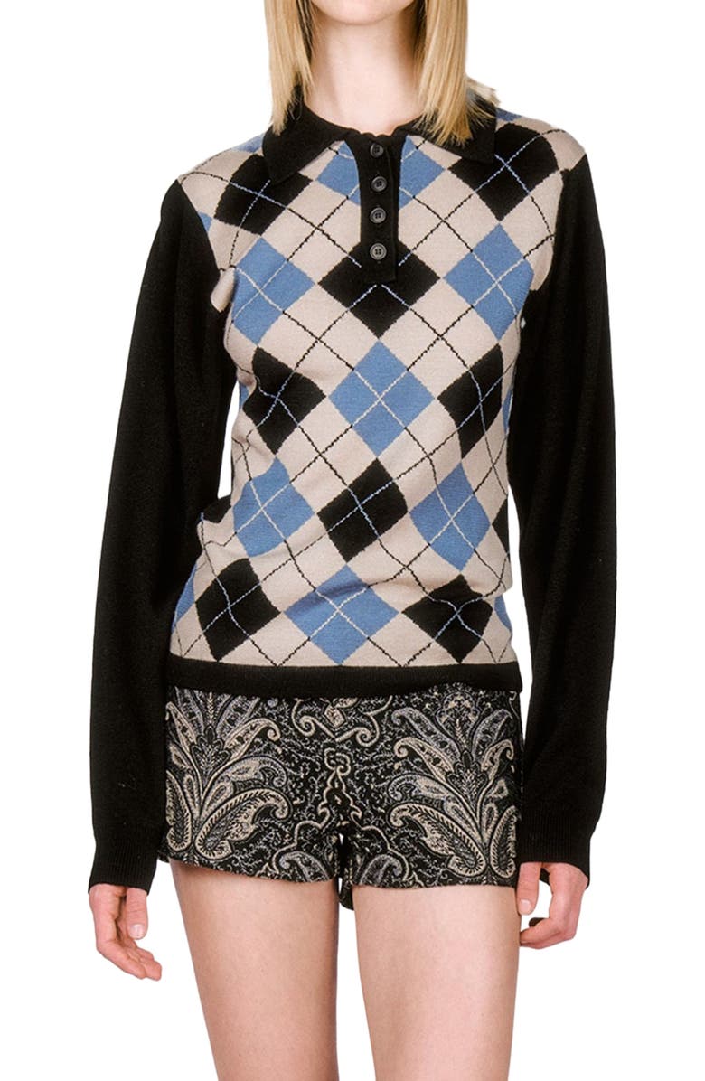 Anna Sui Argyle Knit Polo, Alternate, color,