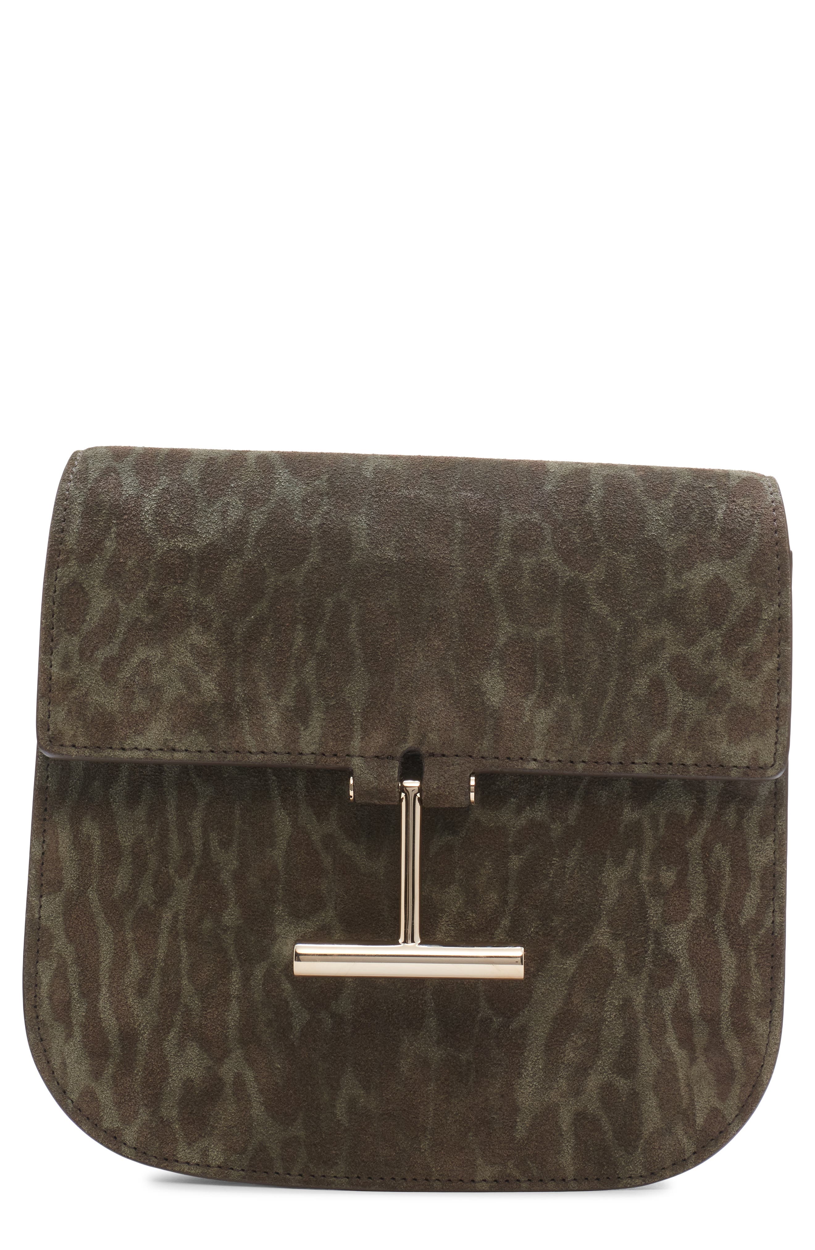 TOM FORD Mini Tara Animal Print Suede Crossbody Bag, Main, color, Brown/ Khaki