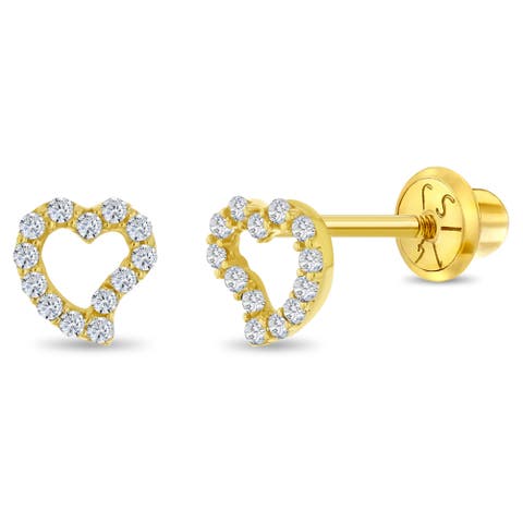 14k Cubic Zirconia Encrusted Heart Earrings