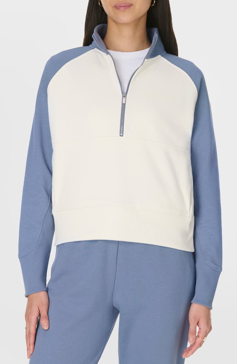 Sweaty Betty Revive Colorblock Half-Zip Cotton Blend Sweatshirt, Main, color, Luxe Blue