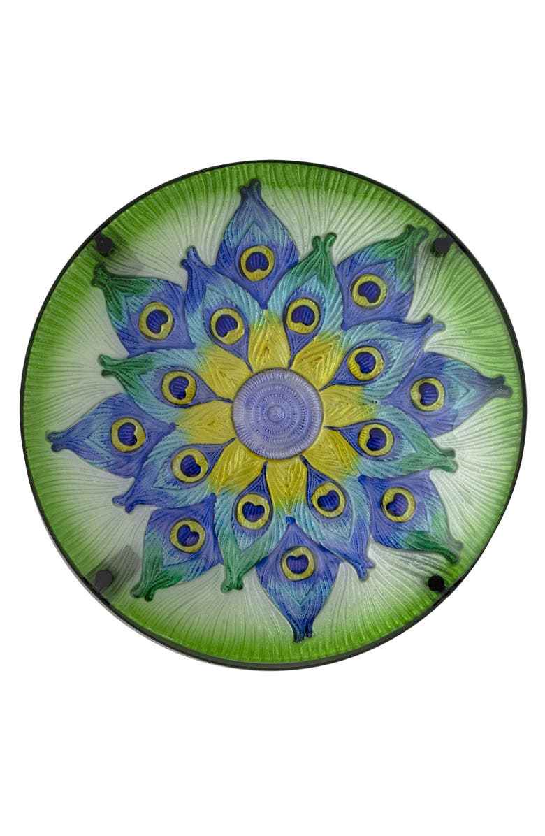 Northlight 19" Green and Blue Peacock Flower Tail Glass Patio Side Table, Alternate, color, Green